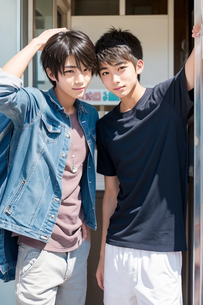 cool,,Refreshing athletic guy,2boy,2boys,charm,The hero,youth,Japanese high school student style,Magazine Idol Style,Slim figure,Casual clothes,Smooth,Skin texture,Functional beauty,Moe,Action,Vibrancy,Breeze,A speck of dust,Natural light,face,hand,eye,Biological precision,thin limbs,male protagonist,Japanese men,Boys who like boys,,,Two boys in love,Male student,,Boys' preference,Super detailed,Sexual desire,sexual excitement,Male Focus,4K,8K,Handsome,physical changes,,Male genitalia change to feminization,
