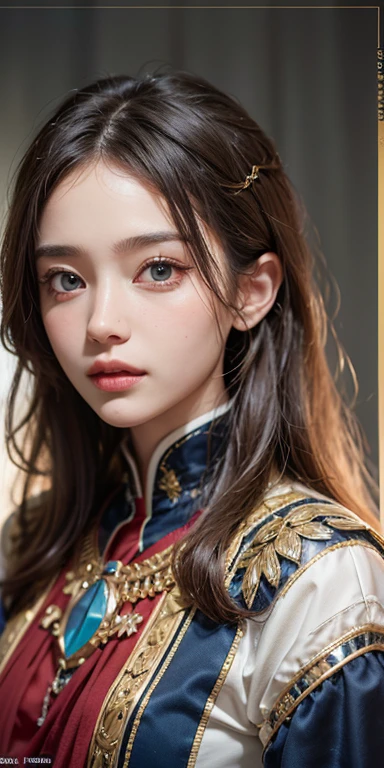 (masterpiece: 1.2, Portraiture, Highest quality), Realistic, (live-action, Intricate details, Depth of written boundary), Highest quality, masterpiece, High detail, semi-Realistic, 1 Girl, shy, 18-year-old, Short blonde, Left hairy eye, blue eyes, Royal Outfits, Red Cape, Slim figure, Riding a white horse