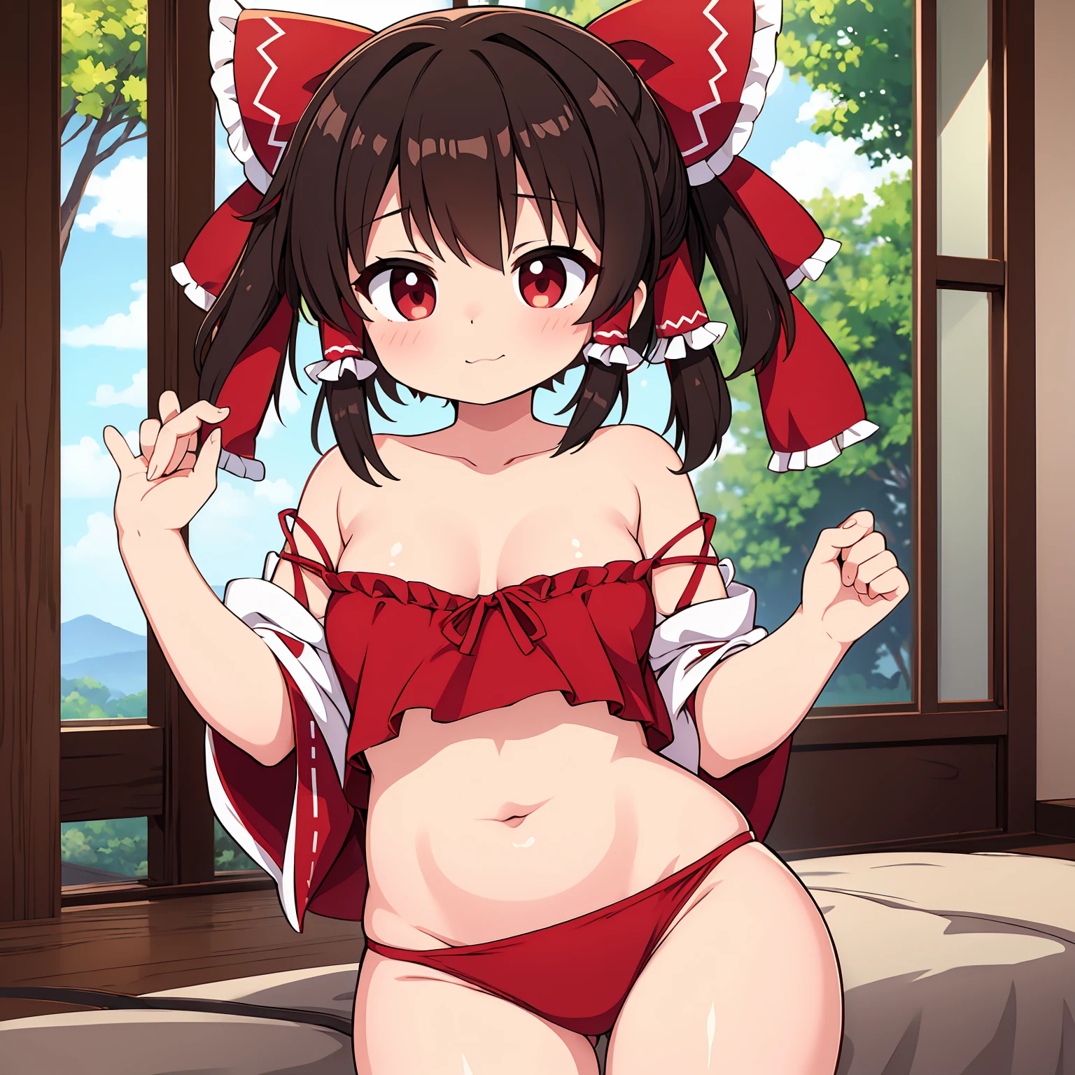 ((Highest quality)), ((masterpiece)), (detailed), Hakurei Reimu short hair middle sexy Cuface naked Sprele