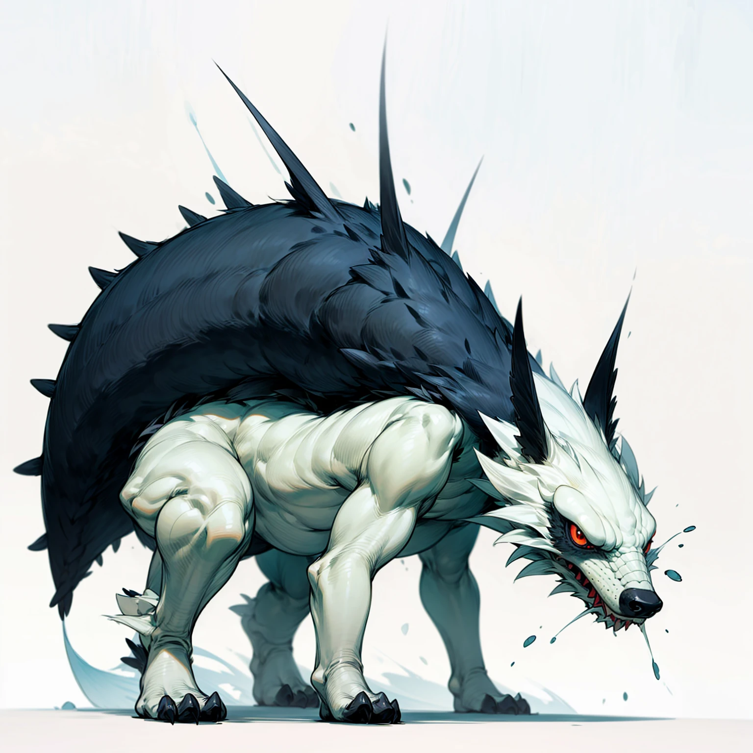 full background, Grassroots, Full body version, ultra hd, detailed shadow, (one piece style), Evolution, animal mixed with monster, lighting red eyes, has two horn, white color skin