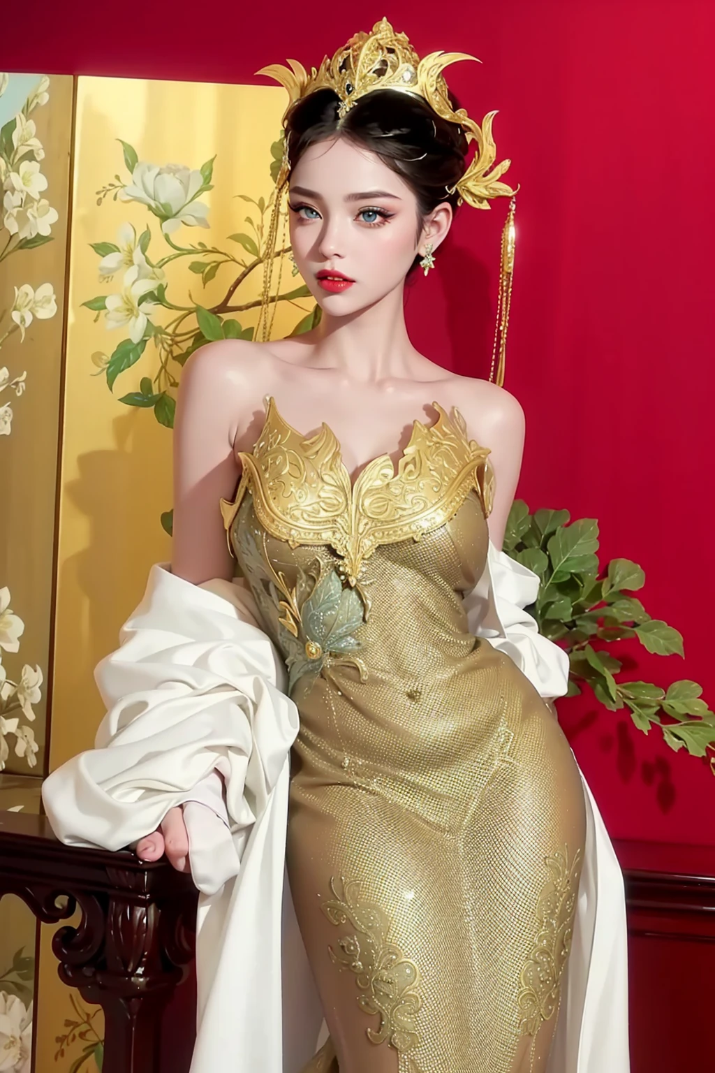 Royal sisters,Exquisite eyes,Frozen queen,Put the crown on your head,Detailed facial expressions body,tall and big,Glamorous characters,Leg length,4K,HD,The look,White translucent lace,白皙Full figure,Little cherry mouth,Beautiful and lovely,Full figure,Glossy Gel Coat,Vampire Queen in luxurious gown,Have a tattoo(Intricate tattoo designs),The tattoo is very three-dimensional,Ice Princess,Rich facial details,Eyes are blue(Pupils as deep as the starry sky),Gorgeous silk(Silky reflective),Wear dark red lipstick,Gorgeous clothing,Have a tattoo