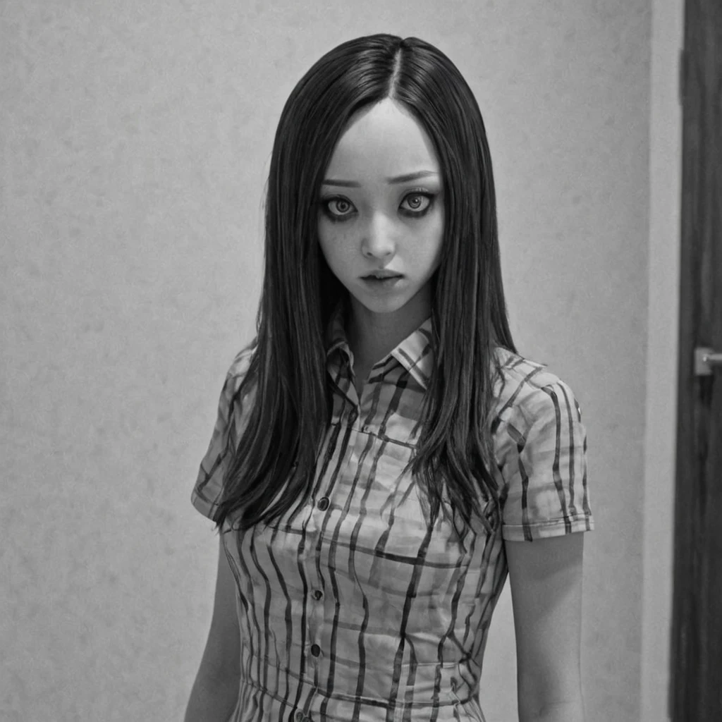asylum, psychopathic woman, (anime), bizarre scenario, This is Junji, Yusuke Murata, black and white, 8K, anime, horror
