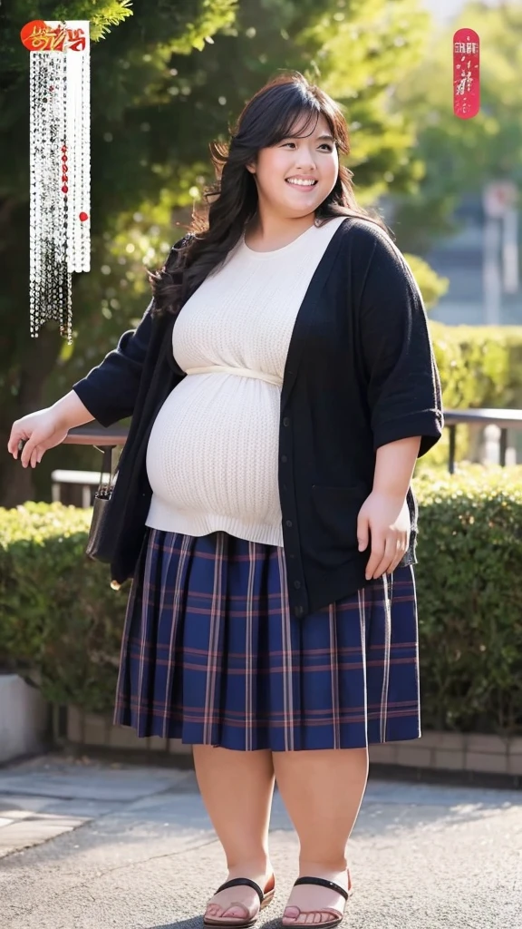 realistic depiction、super obeseのjapanese woman、super obese、big belly、Weight 300kg、very fat woman、Fat woman 、japanese woman、laughter、outdoor、a bit、little woman、His height is only 145cm、22 years old、short skirt
