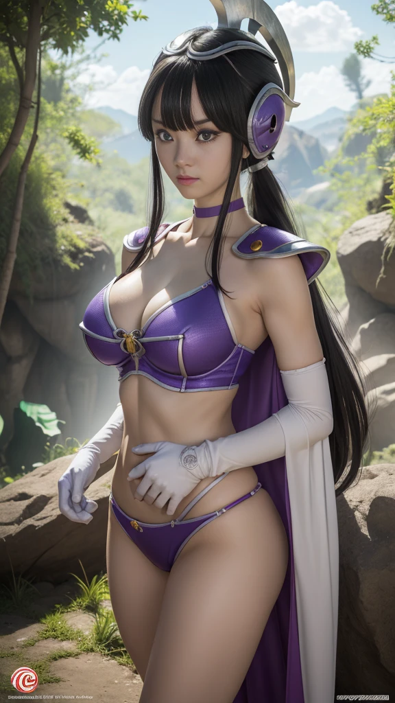 Dragon Ball Chichi, Who is who?, (Iris:1.5), Black Hair, Long Hair, Hime cut, Blunt bangs, Side Lock,
Breaking the Armor, Bikini Armor, Cape, clavicle, gloves, Helmet, belly button, Scapula, Pauldrons, Cleavage,
Outdoor rest, nature, forest, cloud, null, sun,
BREAK引き返す, front、 Huge breasts、BREAK (masterpiece:1.2), Highest quality, High resolution, unity 8k wallpaper, (figure:0.8), (Beautiful attention to detail:1.6), Highly detailed face, Perfect lighting, Highly detailed CG, (Perfect hands, Perfect Anatomy),