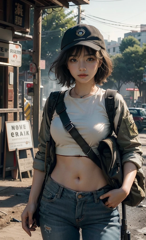 (8K, RAW photos, best quality, high resolution,Ultra-clear details,masterpiece:1.2),(Practical, Practicalな写真:1.4),(Highly detailed CG Unity 8K wallpaper),(Oval face: 1.5), (Fine pupils:1.3),,(Unforgettable eyes:1.1),(You have beautiful eyes:1.1),
20 years old, Korean woman, Delicate and beautiful face,Dirty face, It's full of scars、Short hair and smart hair、Bronze skin, You are wearing clothes.s. Hold an assault rifle in both hands,Marines,Bulletproof vest、Backpack、heavy equipment、 Battles on the battlefield, Strong muscles, World War, Modern war themes,Army girl, running、Assault rifle with precise details, (Hold on to your rifle.: 1.3), (Aim and hold the rifle.: 1.3), Shootout, , Baseball cap, car on fire, War Zone,, explode, Burning City, cigarette, Broken Tower, belly button, Gloves, Torn pants, A face stained with mud and blood, Sweating of the skin, Bloody Skin, muddy skin, Declaration of determination, Accurate expression, best quality, 超high resolution, Practicalな, 、Physically Based Rendering(Physically Based Rendering(Physically Based Rendering)), light, complicated, Feeling,像一样柔和的light, Pleasant tone, Battlefield Background, city war background, Practical, Cowboy shooting, Dynamic Angle,, Mahindra Thar, electric wire, 8K!!, 偉大なmasterpiece,, Production: Tom Karafik、Impressive pose