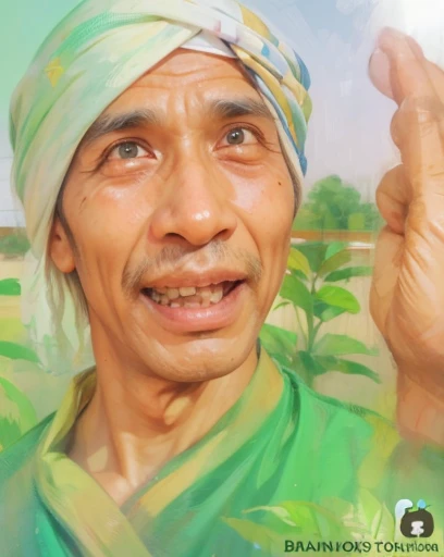 naughty man, sunburned skin, 40 year old, Bangladesh,  turban , beautiful smile with all teeth