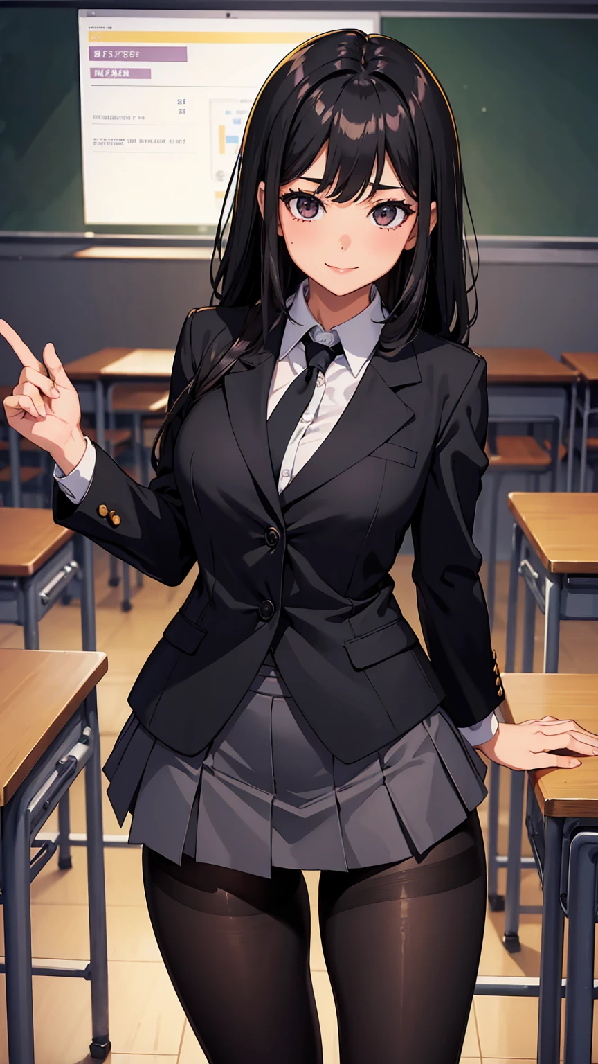 one woman,lightslategray suit,sexy pose,tiny breasts,tall of a person,gleaming skin,beautiful face,sharp eyes,cool face,long hair,wave hair,black hair,red eyes,library,illustration style,anime style,masterpiece, extremely fine and beautiful,illustration,adult woman