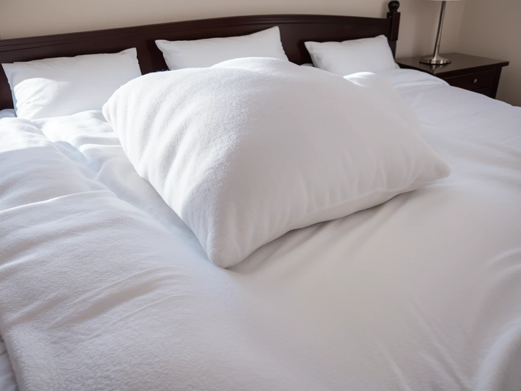 A white blanket is visible on the bed. The blanket feels very fluffy. It is a blanket that looks thick because it contains rich fur.