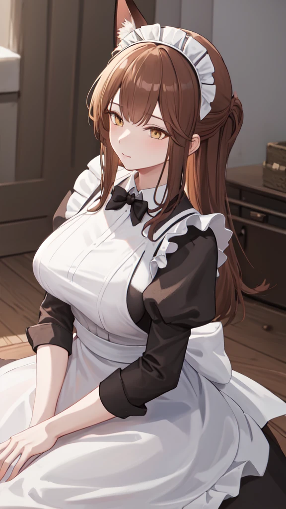 best quality, masterpiece, highres, solo, (franka_arknights:1.10), (maid:1.40), (long maid dress:1.15), 21 