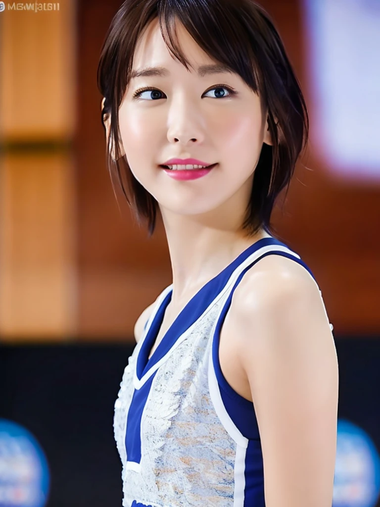(8K、Raw photo、Highest quality、masterpiece:1.2)、High-resolution RAW color photos、Professional photography、(Realistic、Photorealistic:1.37)、Cinematic light、was covered in ,Sexy pose,short hair, Very nice and beautiful,Realistic,Ahegao、Cheerleader outfit、Full body image