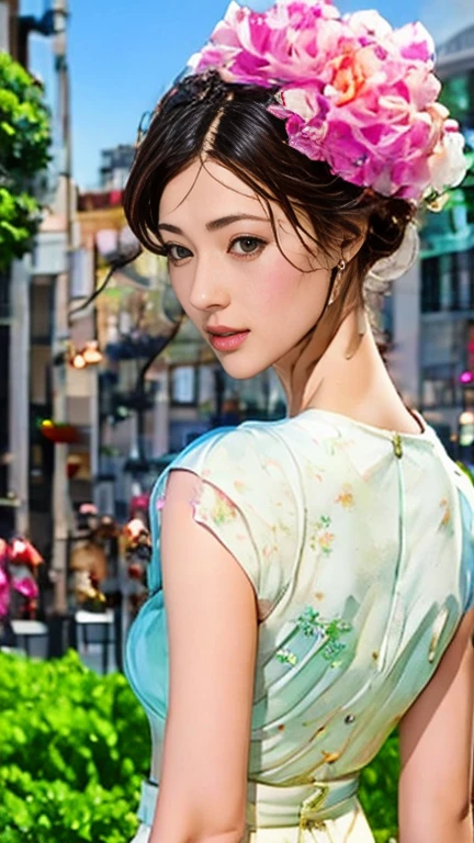 (8K, Highest quality, masterpiece:1.2),(Highest quality:1.0), (Ultra-high resolution:1.0), An illustration,Real Beauty, shoulder, Hair Ribbon, Agnes Cecil, Half Body Portrait, Super bright design, pastel colour, (ink:1.3),