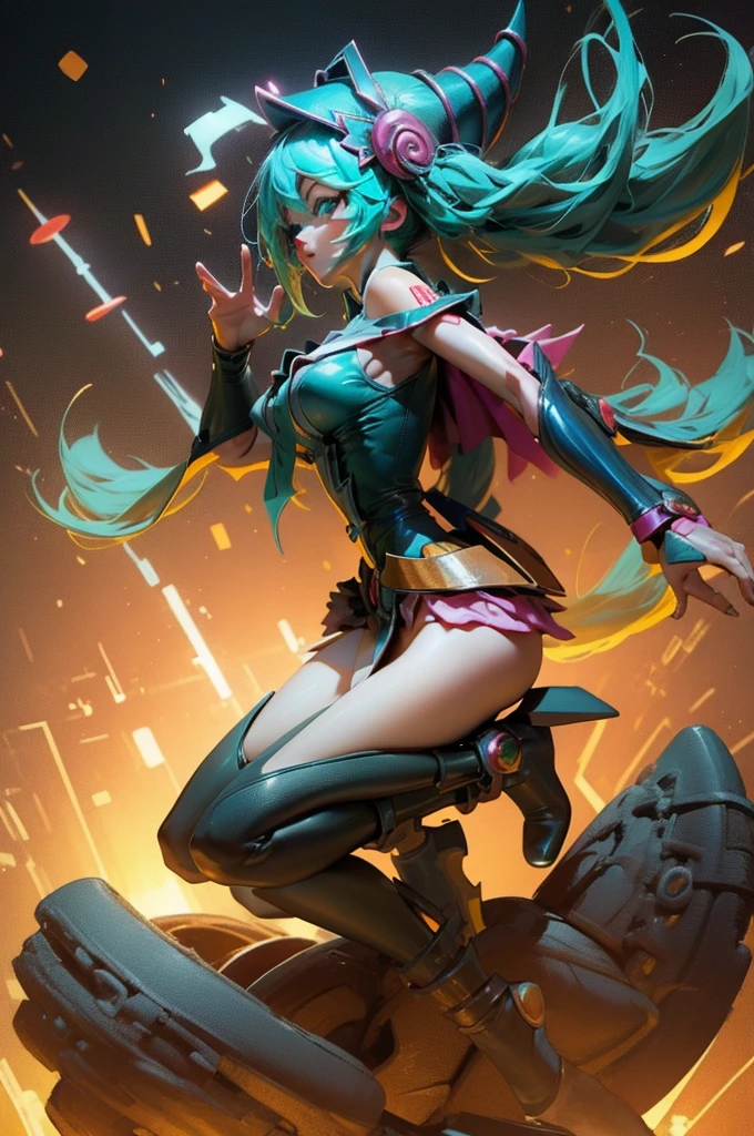 Hatsune Miku dressed as a dark wizard. Pose sexy y sensual. Big . gils dark wizard costume