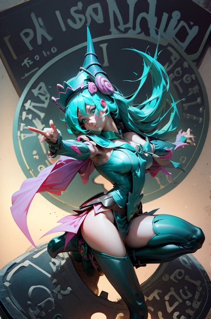 Hatsune Miku dressed as a dark wizard. Pose sexy y sensual. Big . gils dark wizard costume