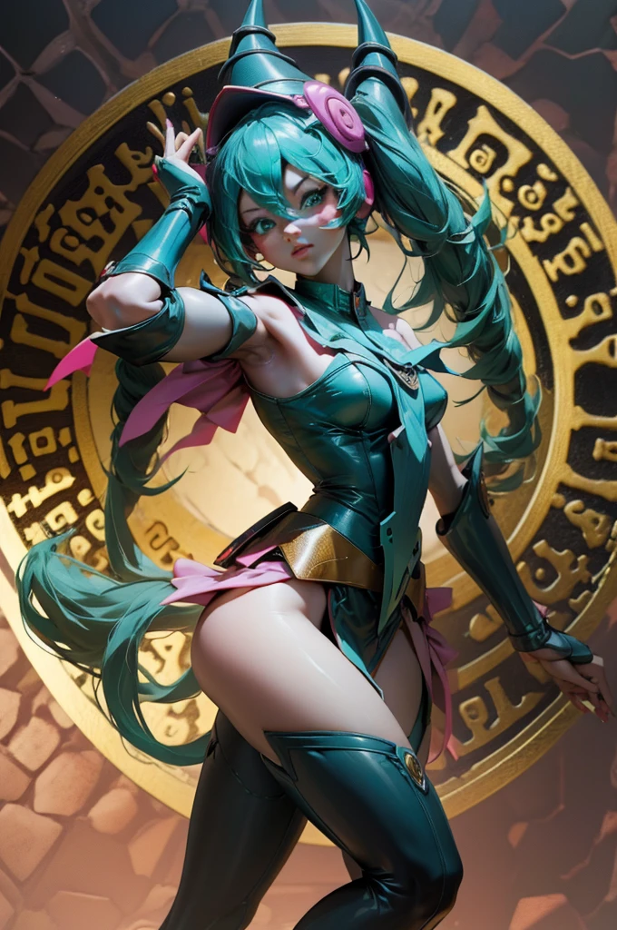 Hatsune Miku dressed as a dark wizard. Pose sexy y sensual. Big . gils dark wizard costume