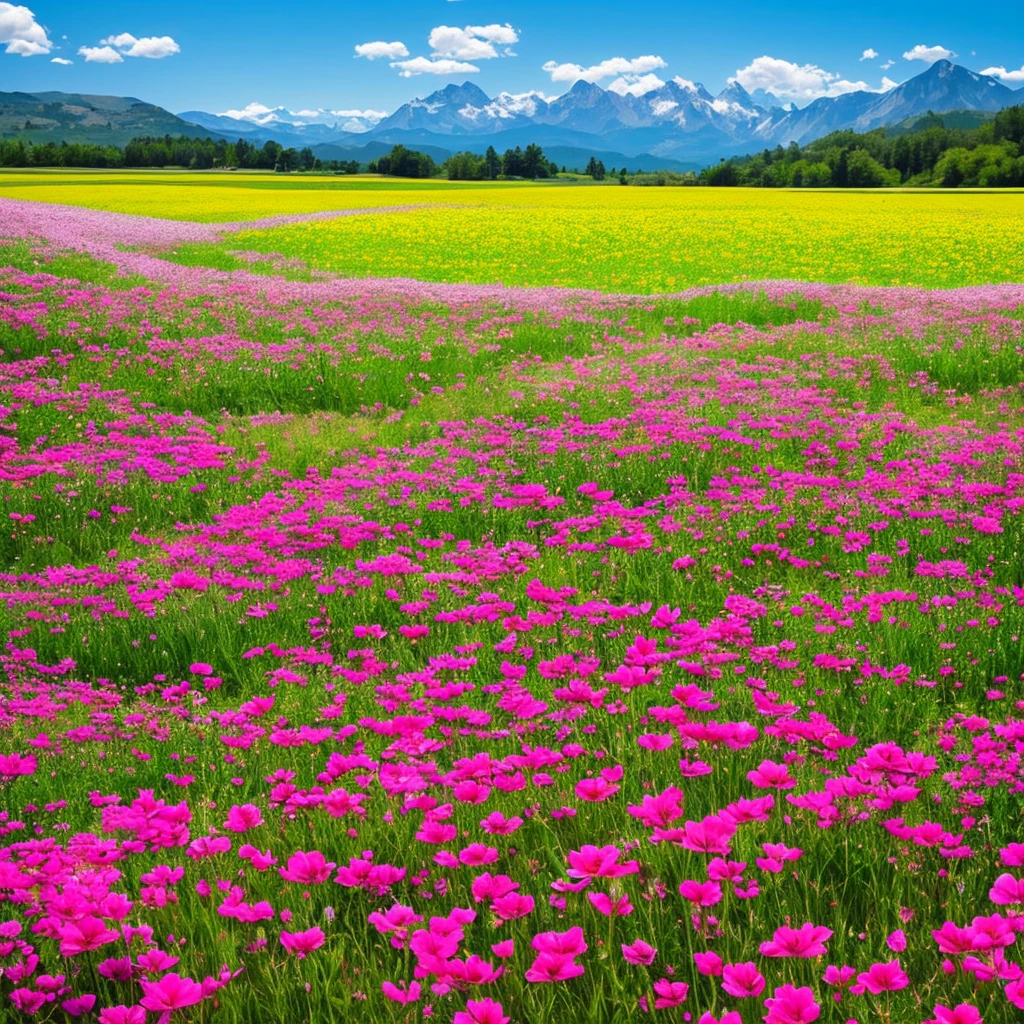 a close up of a field of flowers with mountains in the background, a tilt shift photo by Niko Henrichon, trending on unsplash, color field, fields of flowers, an aesthetic field of flowers, field of flowers, in a field of flowers, field of fantasy flowers, flower field, field of mixed flowers, field of wild flowers, flower meadow