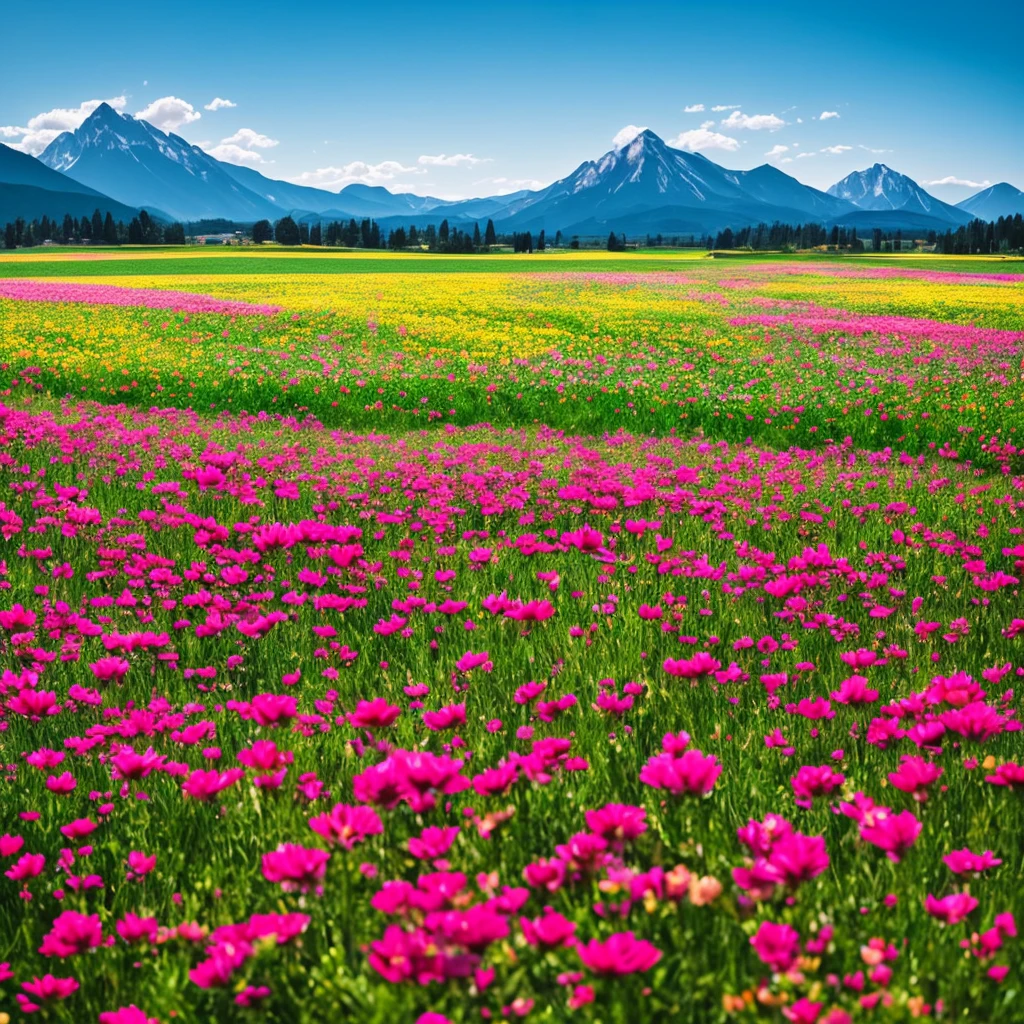 a close up of a field of flowers with mountains in the background, a tilt shift photo by Niko Henrichon, trending on unsplash, color field, fields of flowers, an aesthetic field of flowers, field of flowers, in a field of flowers, field of fantasy flowers, flower field, field of mixed flowers, field of wild flowers, flower meadow