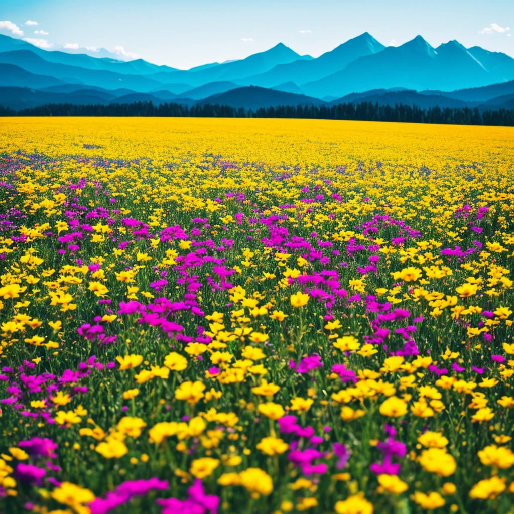 a close up of a field of flowers with mountains in the background, a tilt shift photo by Niko Henrichon, trending on unsplash, color field, fields of flowers, an aesthetic field of flowers, field of flowers, in a field of flowers, field of fantasy flowers, flower field, field of mixed flowers, field of wild flowers, flower meadow