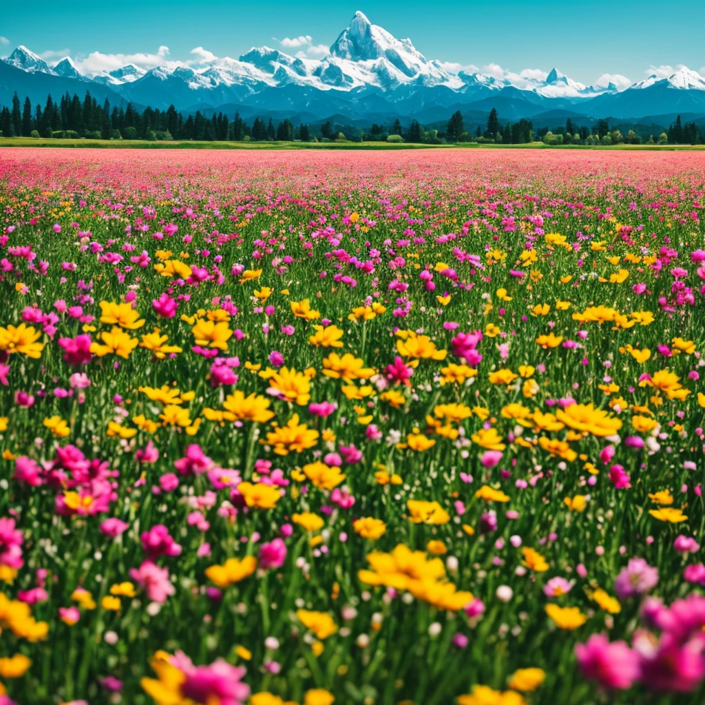 a close up of a field of flowers with mountains in the background, a tilt shift photo by Niko Henrichon, trending on unsplash, color field, fields of flowers, an aesthetic field of flowers, field of flowers, in a field of flowers, field of fantasy flowers, flower field, field of mixed flowers, field of wild flowers, flower meadow