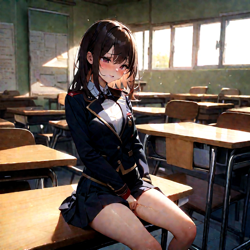 Ultra HD Photos、whole body、Accurate depiction of the human body、Schools that train sex slaves、uniform、classroom、whole bodyエスビアン、Small breasts、Lewd、Clothed masturbation、shame、Transparent love juice overflowing from between her legs、Sensuality、Feels good、Peeing、incontinence