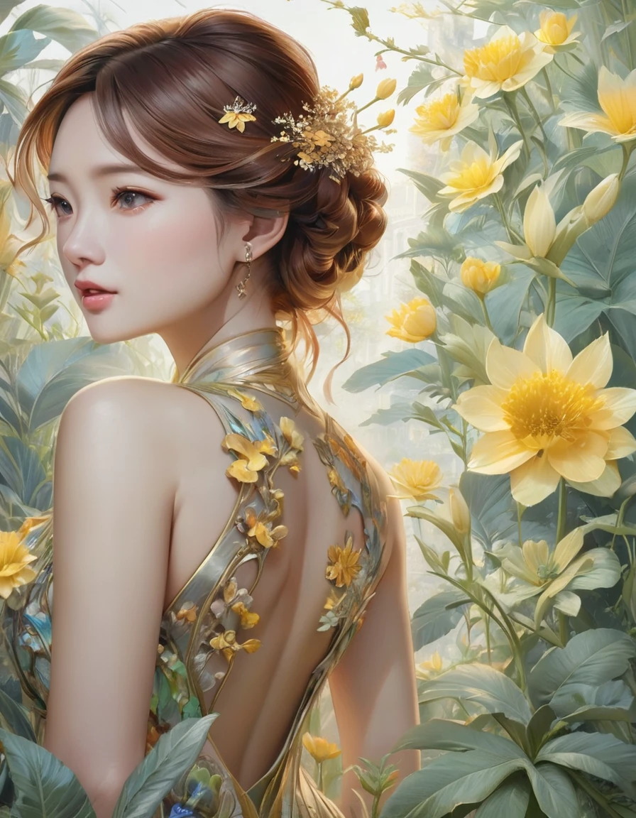 A painting of a woman in a dress surrounded by flowers, Beautiful digital artwork, Beautiful character drawings, Exquisite digital illustrations, Beautiful artwork illustration, Elegant digital painting, Jinnah Chan, beautiful Amazing digital art, Beautiful digital art, Li Song, Jan J, Chen Lin, Yanjun Chent, Amazing digital art, Beautiful digital painting, Beautiful digital illustrations