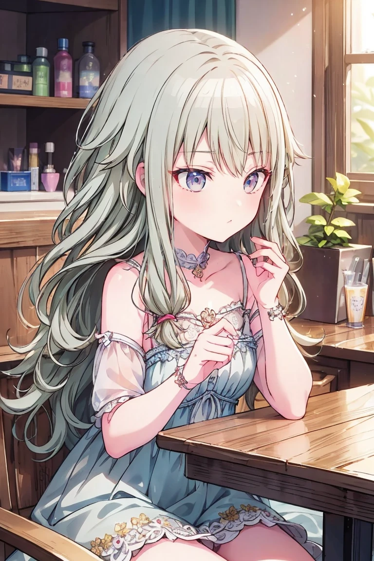 Tabletop、masterpiece、Best image quality、Look this way、Fluffy hair、Delicate eyes、Adorable, 最high quality、Mature Girl、1 person、smile、masterpiece, Most detailed, high quality、Shiny Hair、Very fine and beautiful bright eyes、nose blush、Very detailed, clear and beautiful face, Awards, (Anatomically correct)、Cowboy Shot、Sitting