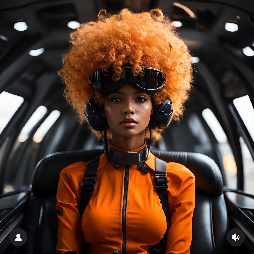 Realistic, 4K, HD, ultra detailed, Portrait of the same mixed skin stunning young woman with afro curly orange brown hair