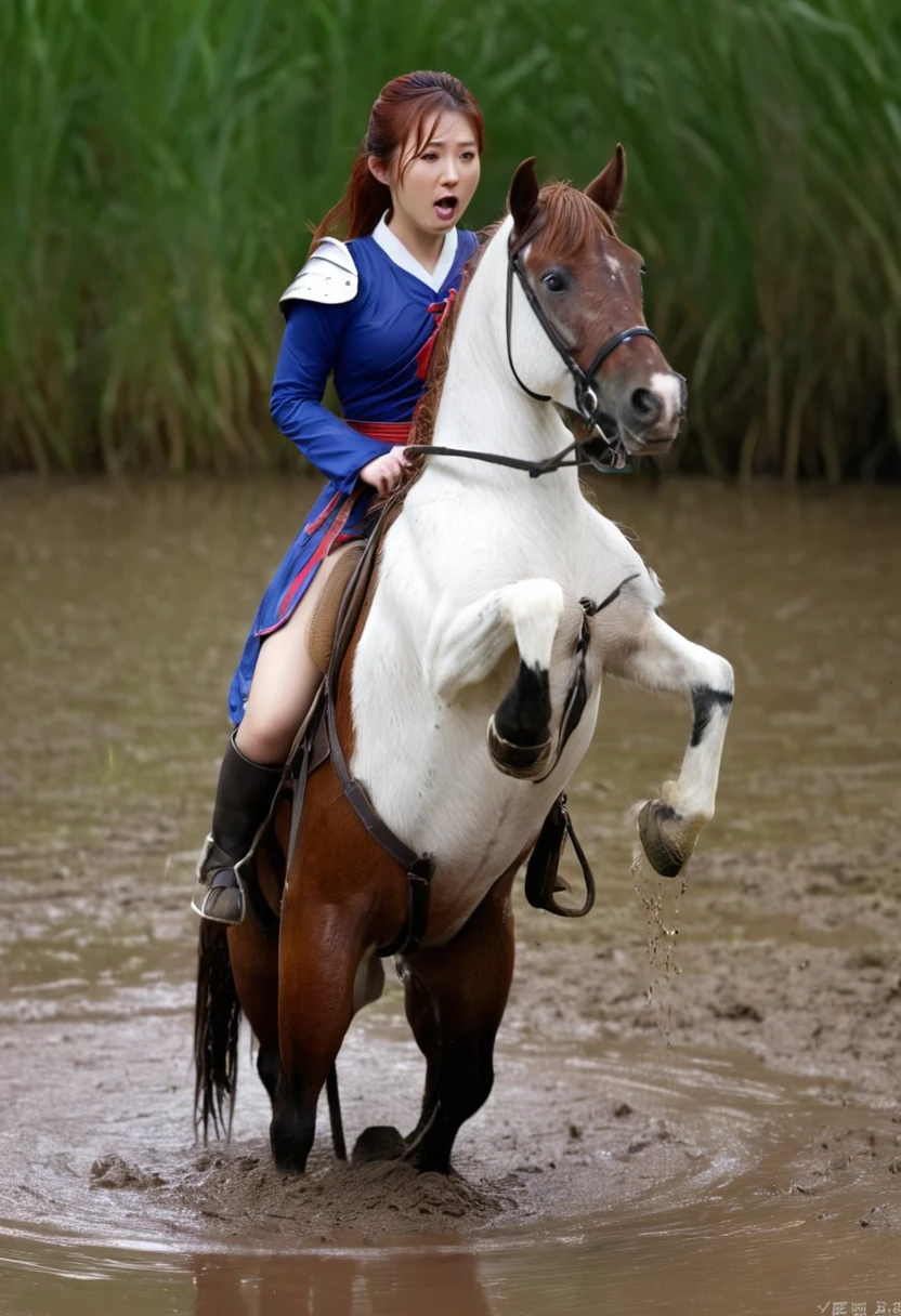 (((masterpiece))),(((Highest quality))),((Tabletop:1.4, Highest quality)), (Realな写真:1.4),
((1 cute girl knight)),rodeo,horse standing,Surprised face,stumble,aggressive,slouch,horse standing, prancing horse,pitfall,Hero,
(超High resolution:1.2),, wonderful, Very detailed CG Unity 8k wallpaper, Very detailed, High resolution,fat horse ridden by japanese girl,Plump,Double,Red, white and blue outfit,Soaking in the swamp,Mud Splash,
Soft Light, Beautiful detailed girl, Droopy eyes,Very detailedな目と顔, Beautiful and exquisite nose, Beautiful and exquisite, horse ridden by a girl can't stand up because its drowned in the sticky muddy pitfall:10.0 ,Displeased face:4.0,Real,Stir,Anatomically correct,action horse riding scene while struggle fighting