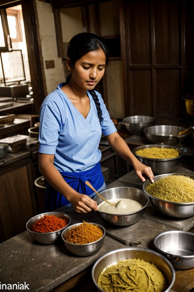 Nepalese poor girl making momo