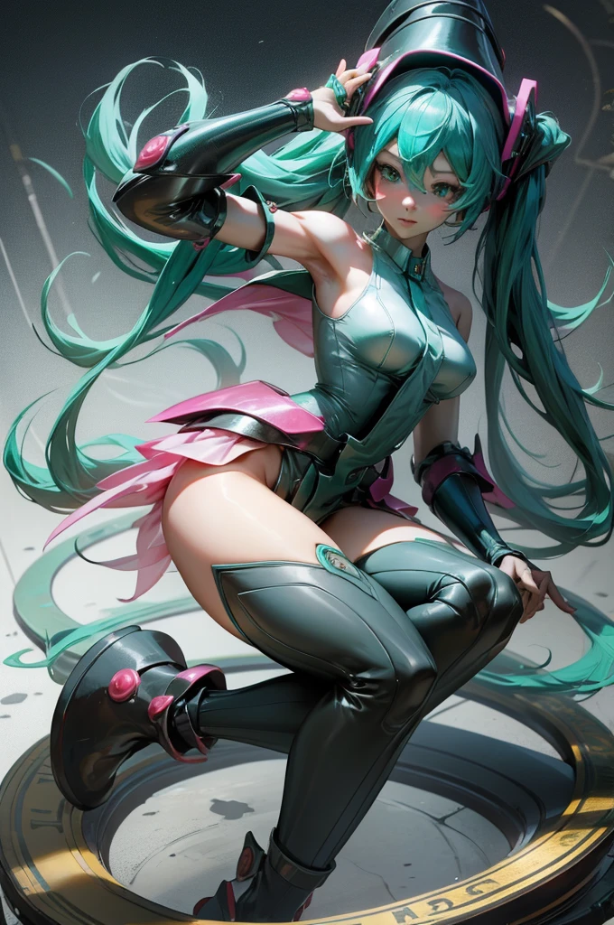 Hatsune Miku dressed as a dark wizard. Pose sexy y sensual. Big . gils dark wizard costume