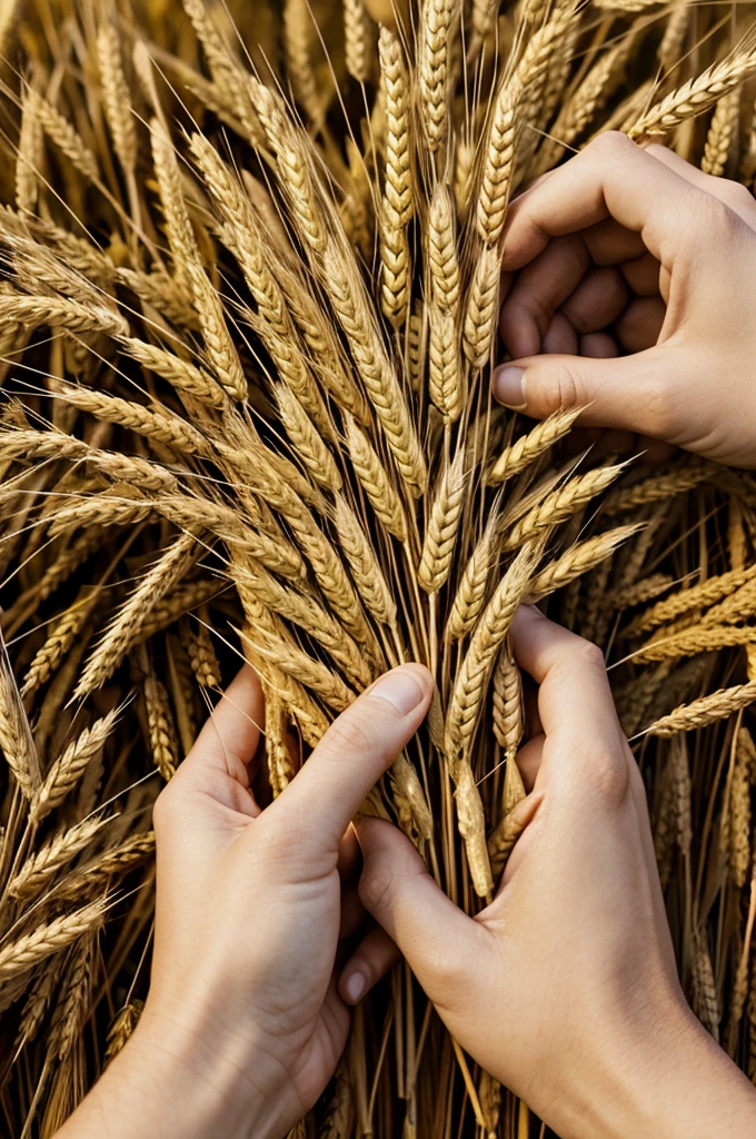 Hands holding wheat leaves