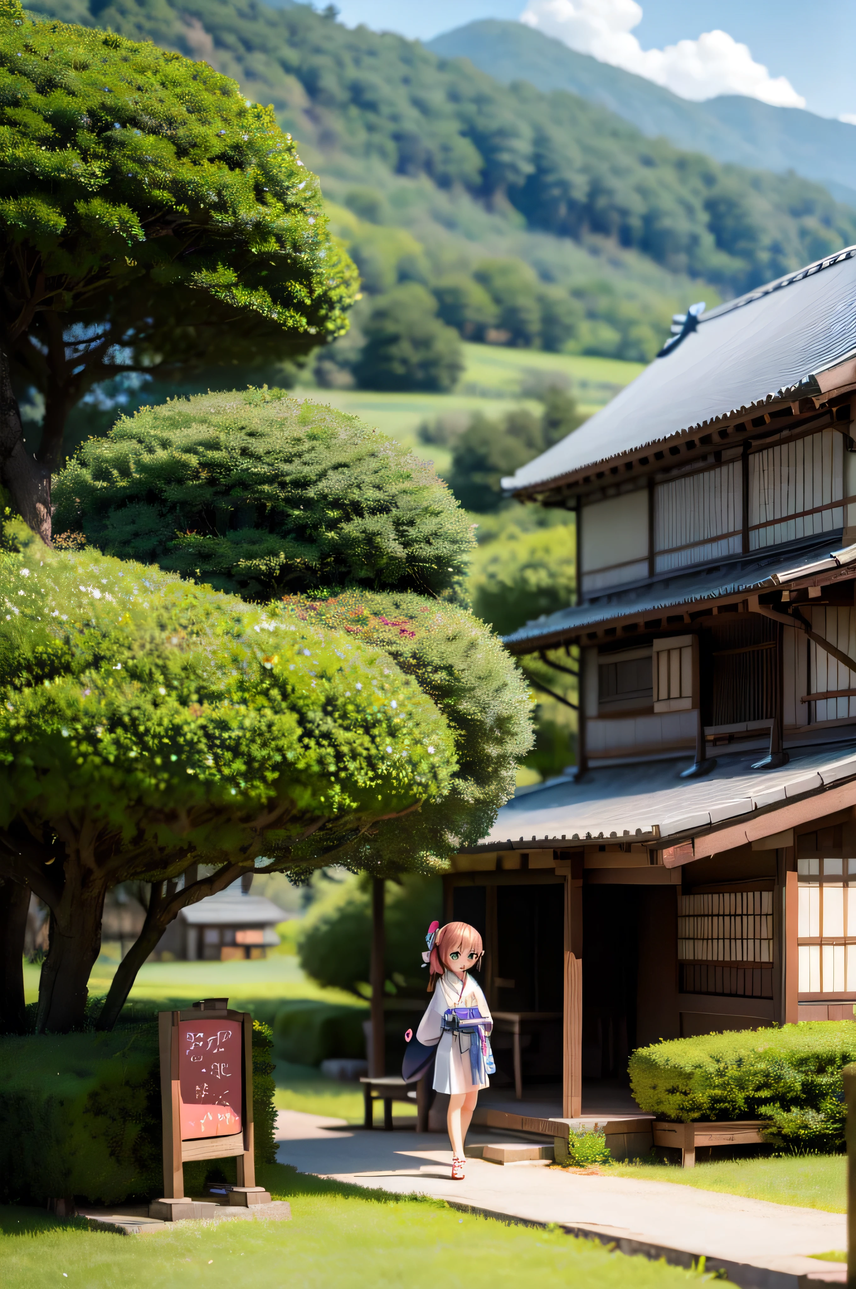 Japanese countryside .Adventurer, Chibi character, Cute, 2 people (girl, boy)