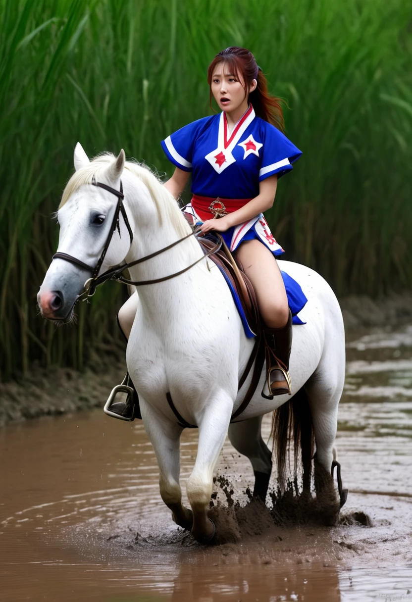 (((masterpiece))),(((Highest quality))),((Tabletop:1.4, Highest quality)), (Realな写真:1.4),
((1 cute girl knight)),rodeo,horse standing,Surprised face,stumble,aggressive,slouch,horse standing, prancing horse,pitfall,Hero,
(超High resolution:1.2),, wonderful, Very detailed CG Unity 8k wallpaper, Very detailed, High resolution,fat horse ridden by japanese girl,Plump,Double,Red, white and blue outfit,Soaking in the swamp,Mud Splash,
Soft Light, Beautiful detailed girl, Droopy eyes,Very detailedな目と顔, Beautiful and exquisite nose, Beautiful and exquisite, horse ridden by a girl can't stand up because its drowned in the sticky muddy pitfall:10.0 ,Displeased face:4.0,Real,Stir,Anatomically correct,action horse riding scene while struggle fighting