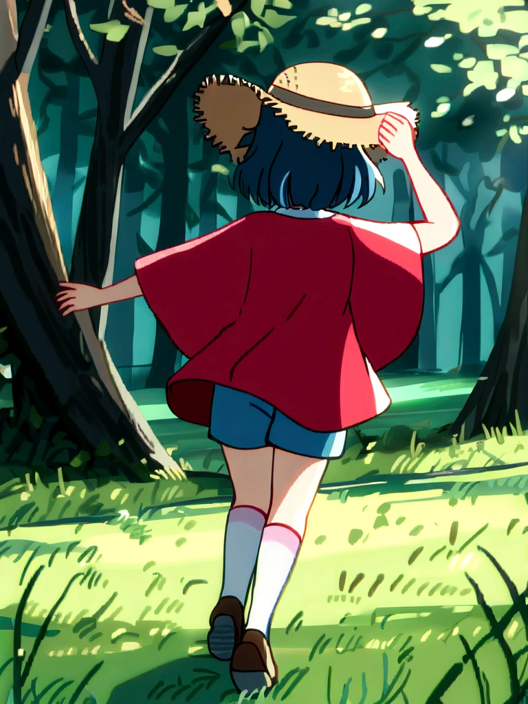 スタジオGhibli styleアニメ映画,Movie stills,Representative works,Official Art,Professional,Super intricate details,
Highest quality,8Kのmasterpiece,Super detailed,超A high resolution,High resolution,Depth of written boundary,
High background image quality,(masterpiece:1.5),
Ghibli style,((((1 girl:1.9,solo)))),Running girl,
The wind is blowing,Back view,Shorts,Wearing a straw hat,