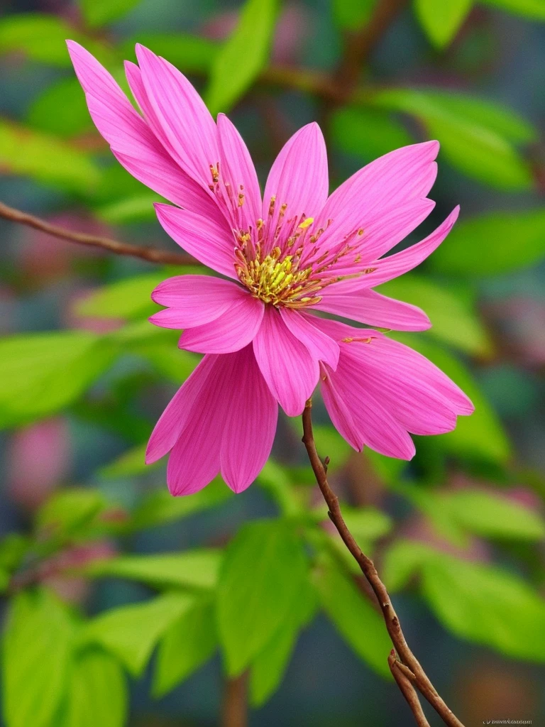 arafed pink flower with green leaves on a branch, a pastel by Juan Carlos Stekelman, flickr, rasquache, beautiful flower, beautiful!!!!!!!!!, beautiful nature, pink flower, staggering in its beauty, beautiful gorgeous, beautiful!!!!!!!!!!!!, gorgeous beautiful, bottlebrush, pink and green, incredibly beautiful, very beautiful, long spiky pink hair