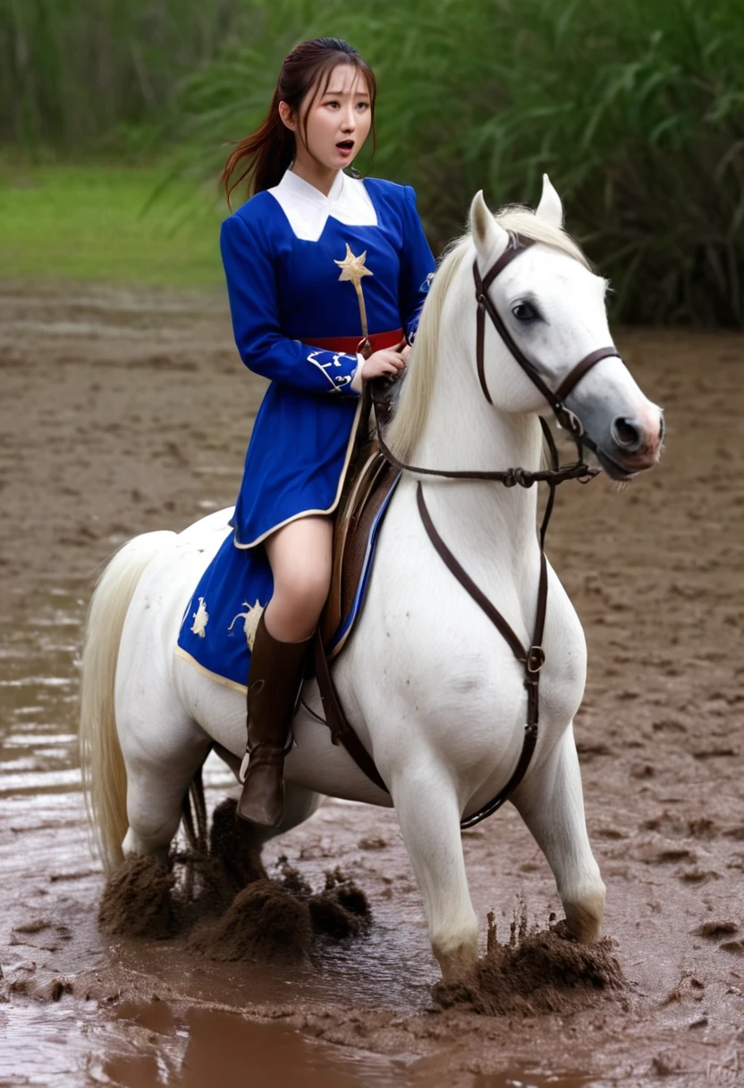 (((masterpiece))),(((Highest quality))),((Tabletop:1.4, Highest quality)), (Realな写真:1.4),
((1 cute girl knight)),rodeo,horse standing,Surprised face,stumble,aggressive,slouch,horse standing, prancing horse,pitfall,Hero,cute,
(超High resolution:1.2),, wonderful, Very detailed CG Unity 8k wallpaper, Very detailed, High resolution,fat horse ridden by japanese girl,Plump,Double,Red, white and blue outfit,Soaking in the swamp,Mud Splash,
Soft Light, Beautiful detailed girl, Droopy eyes,Very detailedな目と顔, Beautiful and exquisite nose, Beautiful and exquisite, horse ridden by a girl can't stand up because its drowned in the sticky muddy pitfall:10.0 ,Displeased face:4.0,Real,Stir,Anatomically correct,action horse riding scene while struggle fighting