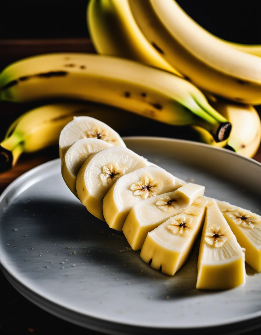 A close-up of a sliced banana on a table