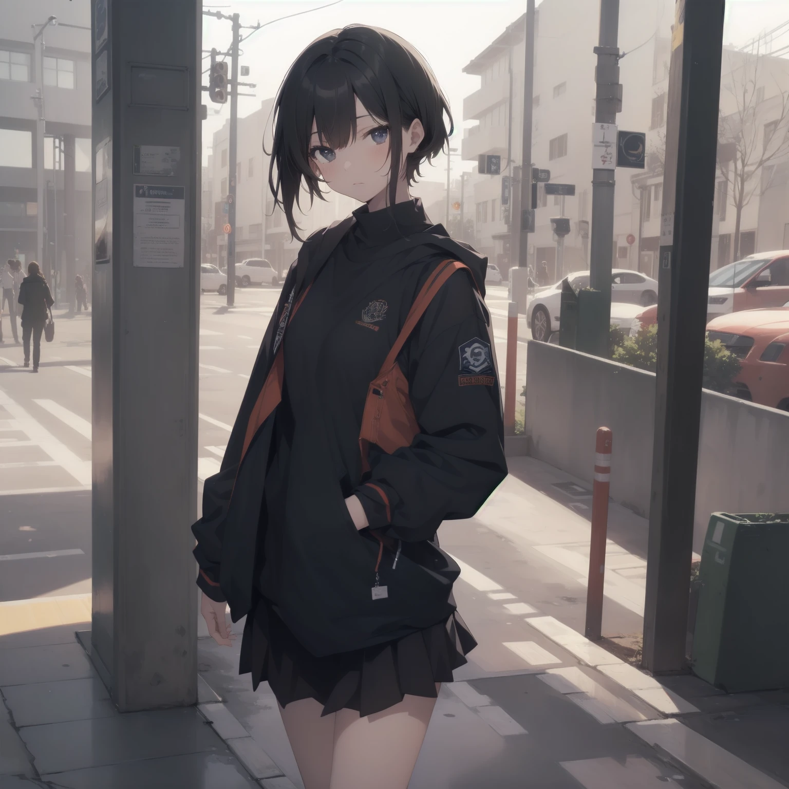ultra-absurdres-Top quality by artist God, ultra-detailed, high resolution, anime moe artstyle, best anime 8k konachan wallpaper, pixiv contest winner, pool:2810, perfect anatomy,break, 1girl, (Please draw a girl walking sleepily to school alone. )break,(Solo,little female, 13-year-old:1.3),Full limbs, complete fingers,a junior high school student, (very short hair), short cut, flat chest, , small butt, small black eyes, beautiful detailed eyes, well-proportioned iris and pupils, expressive eyes, highres detailed hair, soft expression, salor school_uniform, sailor collar, serahuku, bow, pleated skirt,(Detailed Lighting), (Detailed background), in the School commute route. break,super detailed skin, Best cinematic lighting powered by famous artist, 8k,beauty illustration,photoshop_(medium),very aesthetic,break,((artist:enkyo_yuuichirou )), artist:clamp ,artist:carnelian ,artist:kantoku ,