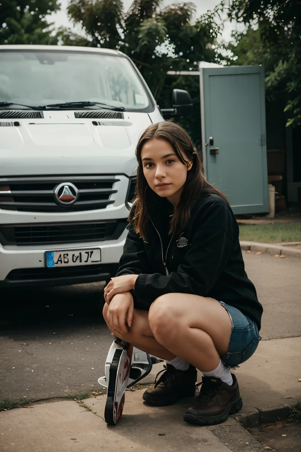Girl next to a van