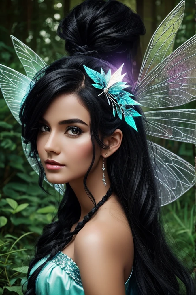 Create a with black hair, a fairy and a pixer wizard