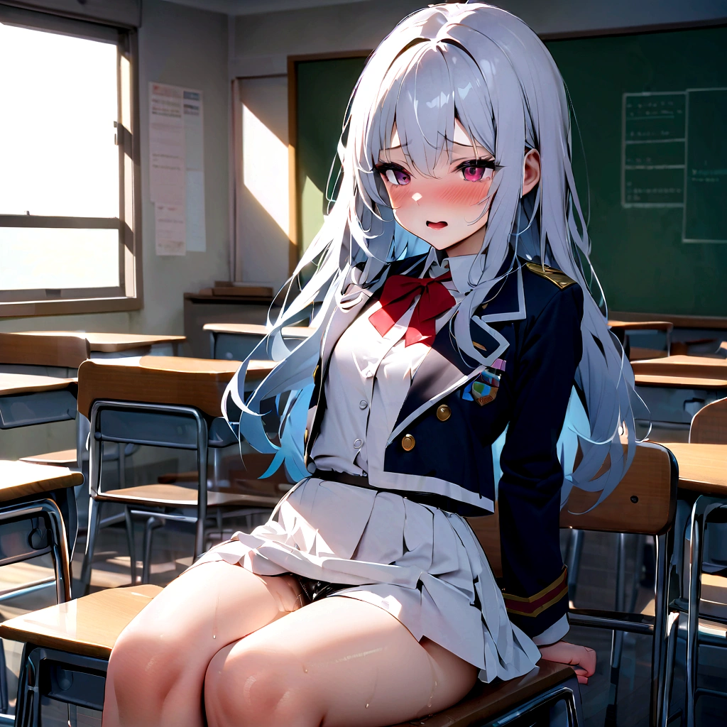 Ultra HD Photos、whole body、Accurate depiction of the human body、Schools that train sex slaves、uniform、classroom、whole bodyエスビアン、Small breasts、Lewd、Clothed masturbation、shame、Transparent love juice overflowing from between her legs、Sensuality、Feels good、Peeing、incontinence