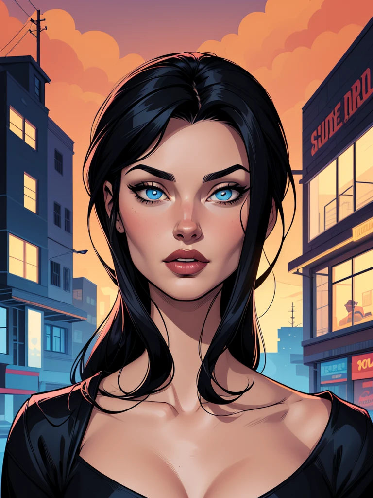 Morticia Addams style black hairCartoon image of a woman .cartoon style illustration, cartoon art style, cartoon art style, digital illustration style, highly detailed character design, cute detailed digital art, City fan art, Portrait Character Design, beautiful digital illustration, high-quality portrait, thick lips, small-nose, clear blue eyes, beautfull woman, comic style Comic art, young man expressing sexual desire, thin, teenage face
