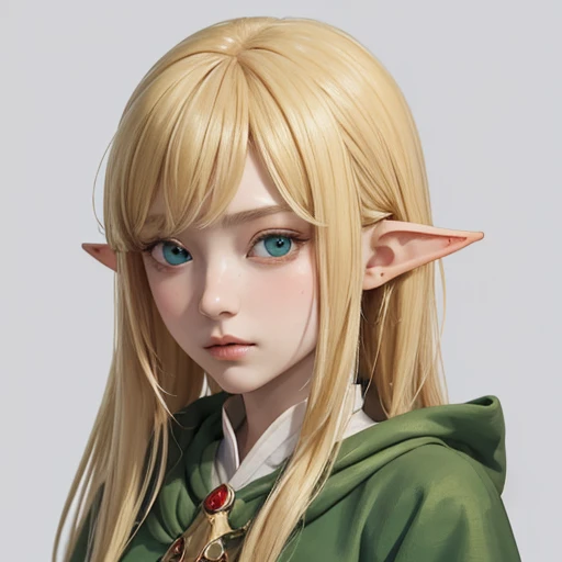 (masterpiece), (best quality),(portrait),(bust up),(anime style),1girl,solo,(sharp focus),(look at viewer),gloosy skin,elf,blonde hair,(elf girl) ,green eyes, (ancient girl:1), ancient luxurious long clothes,((simple background)),