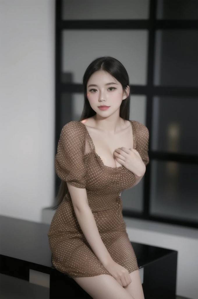 photo of a 18 y.o girl, beautiful vintage color, instagram (photorealistic, high resolution:1.4), ((puffy eyes)), looking at viewer, , full body (8k, RAW photo, best quality, masterpiece:1.2), (realistic, photo-realistic:1.37), (sharp focus:1.2), professional lighting, photon mapping, radiosity, physically-based rendering, (pale skin:1.2), (huge breasts:1.2), looking at viewer, (middle hair:1.5), portrait, purple eyes, (sliver hair:1.1), bangs, (simple background:1.4), solo, upper body, realistic, (masterpiece:1.4), (best quality:1.4), (shiny skin), fashion girl, makeup, smile(skinny, closed mouth,shy:1.3), (sheer sun dresses:1.5513), (standing:1.1), medium bust, vulgar pose, {NSFW:2.0}, cute smile, ((nude)), show off breast