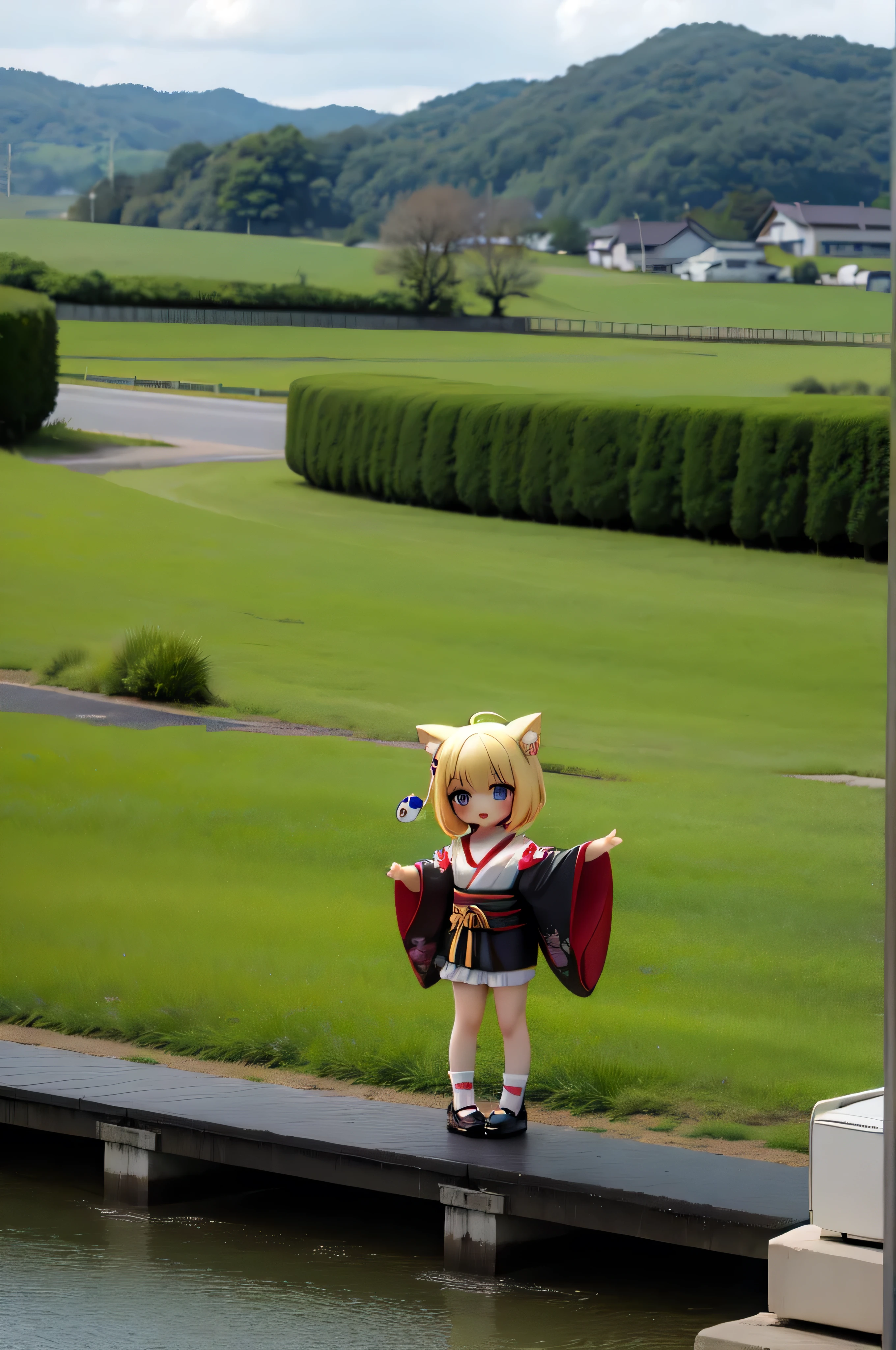 Japanese countryside .Chibi character, Cute,girl