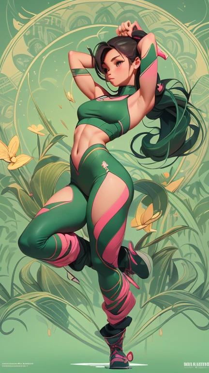 (a)girl, frog pose exercises, (best quality,realistic) illustration, vibrant colors, yoga mat, nature background, energetic movement, detailed muscle definition, studio lighting, green color palette, peaceful atmosphere, beautiful scenery, focus on the girl's flexibility, lively and dynamic scene, realistic depiction of the girl's facial expression and body shape, soft sunlight, (professional,highres) artwork, precise body proportions, serene setting, graceful and confident posture, lush greenery, yoga enthusiast, athletic ability, (bright and vivid) color contrast, (focused and sharp) details, deep connection with nature, (emphasize the girl's) strong and toned muscles, harmonic blend of nature and human movement, (vivid and vibrant) illustration, (adding) beautiful flowers and butterflies, (creating) an inspiring and motivational atmosphere. on all fours low to the ground doing exercise