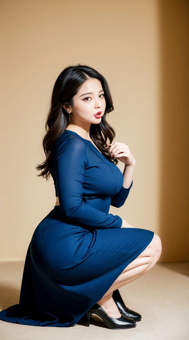 (masterpiece, 最high quality, high quality:1.4), (Curvy:1.1), (Kneeling in the President's Office:1.5), (Full Body Shot:1.1), (Close your mouth:1.5), (Party Dresses:1.4), (voluminous long hair:1.3), lipstick, Compensate, Very fine hair, Highly detailed face, Perfect Eyes, Perfect Face, Earrings, (garter belt:1.1),High heels, expensive, Long and sexy legs, (Large Breasts:1.1), Cleavage, Big Ass, Thighs,
