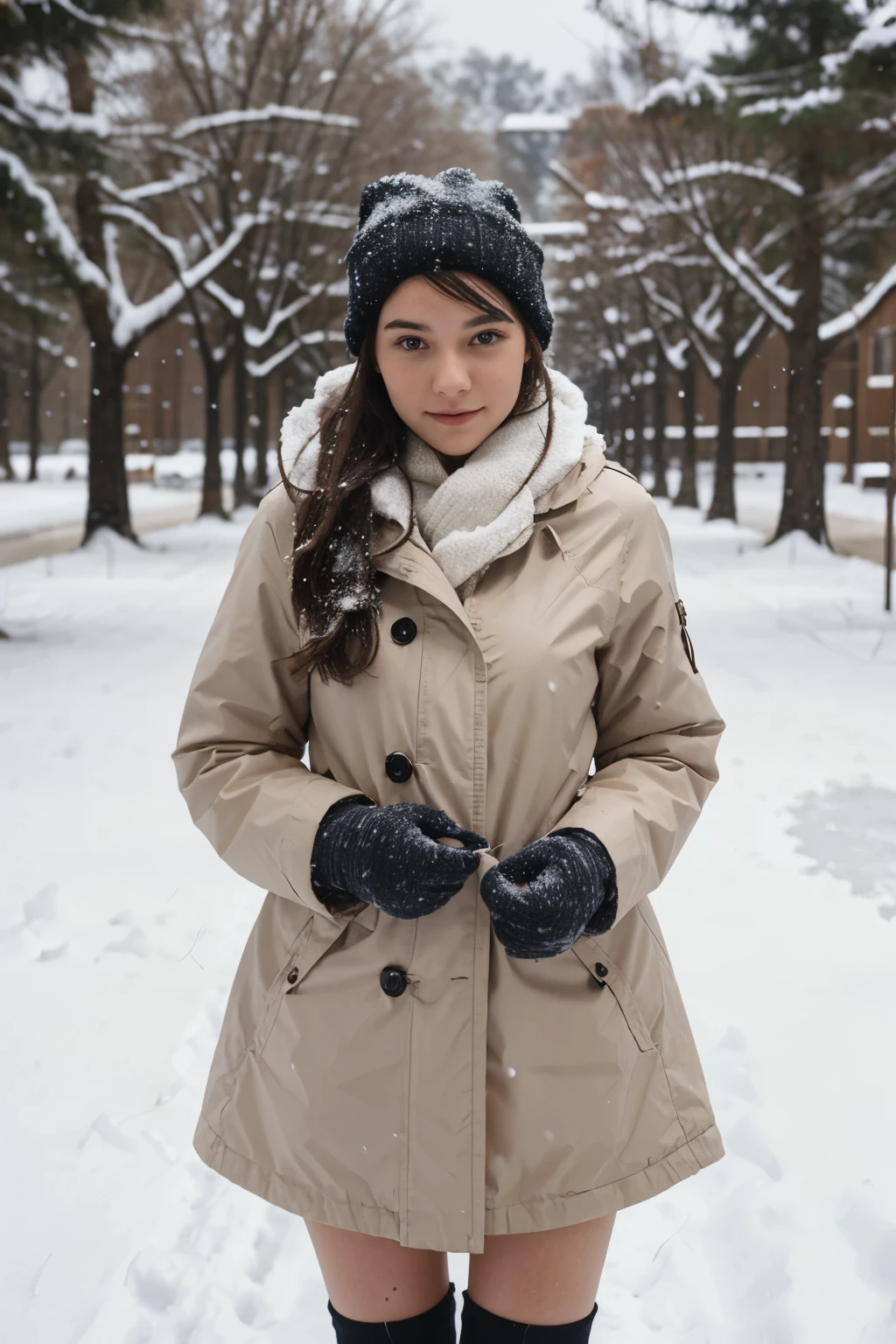 Girl in a snowing place