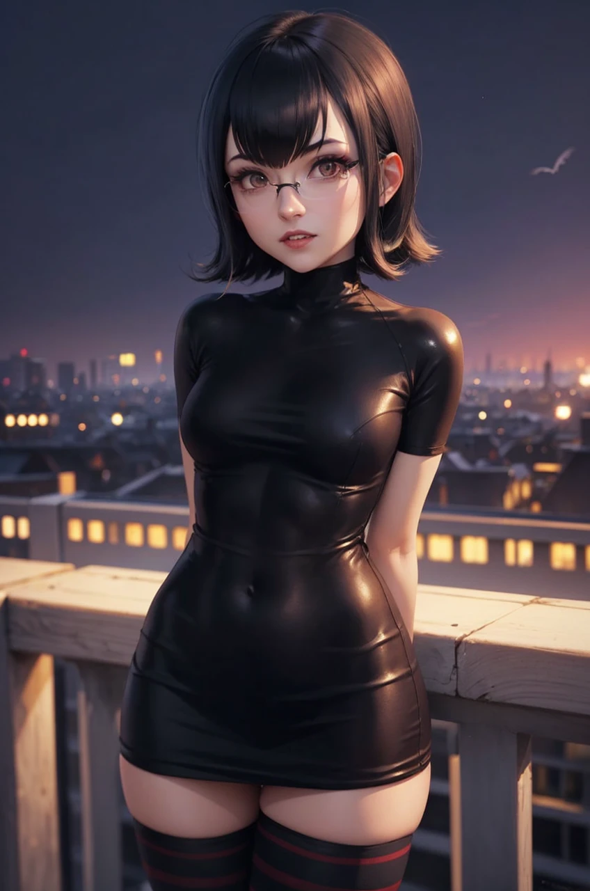 female mavis dracula long black hair glasses