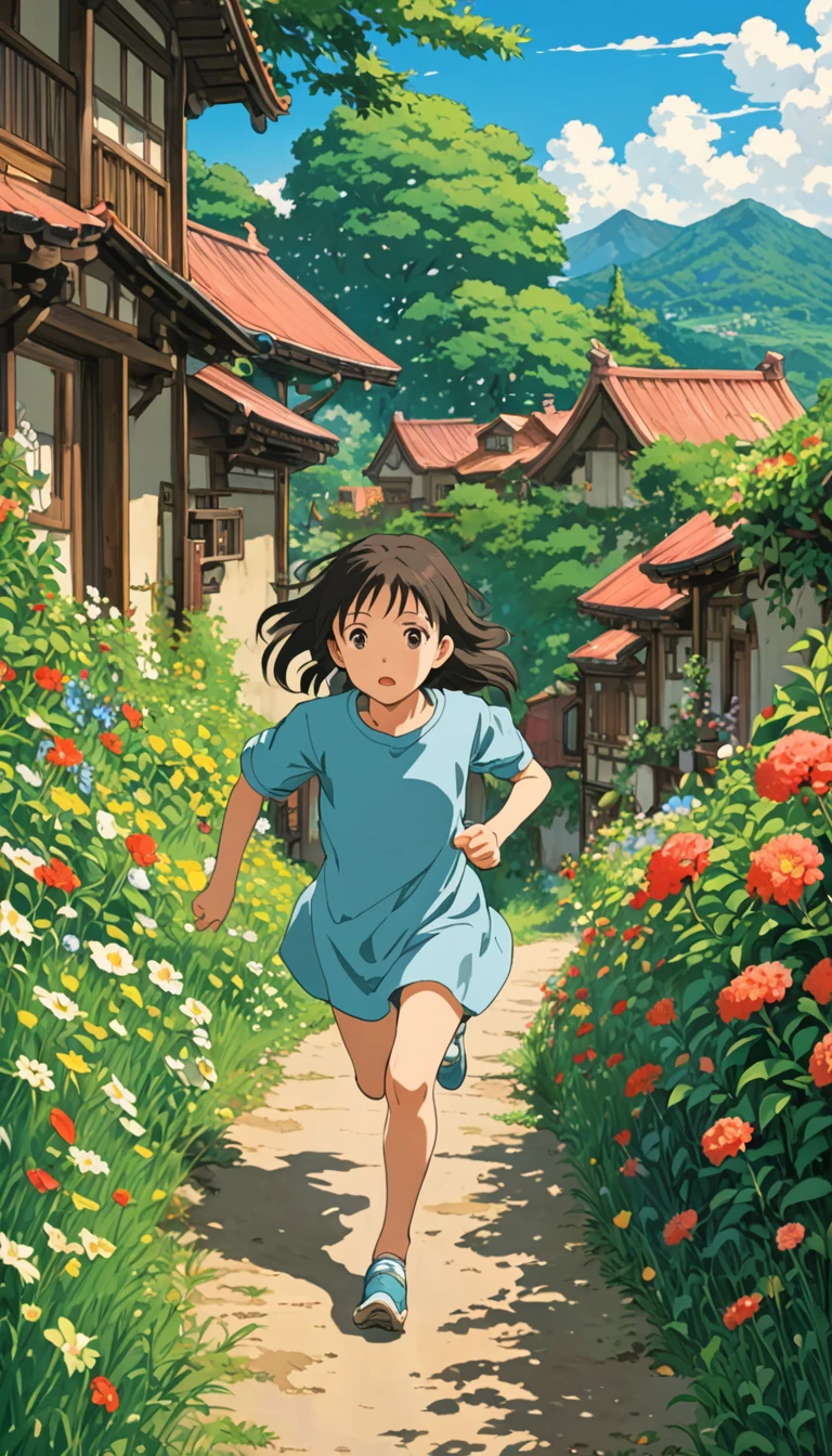 スタジオGhibli styleアニメ映画,Movie stills,Representative works,Official Art,Professional,Super intricate details,
Highest quality,8Kのmasterpiece,Super detailed,超A high resolution,High resolution,Depth of written boundary,
High background image quality,(masterpiece:1.5),
Ghibli style,((((1 girl:1.9,solo)))),Running girl,10-year-old girl,
The wind is blowing,Girl's back view,Shorts,Wearing a straw hat,