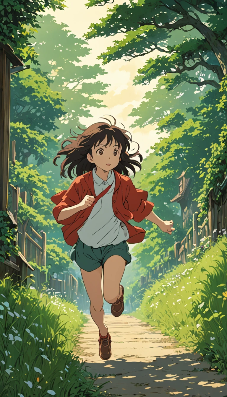 スタジオGhibli styleアニメ映画,Movie stills,Representative works,Official Art,Professional,Super intricate details,
Highest quality,8Kのmasterpiece,Super detailed,超A high resolution,High resolution,Depth of written boundary,
High background image quality,(masterpiece:1.5),
Ghibli style,((((1 girl:1.9,solo)))),Running girl,10-year-old girl,
The wind is blowing,Girl's back view,Shorts,Wearing a straw hat,